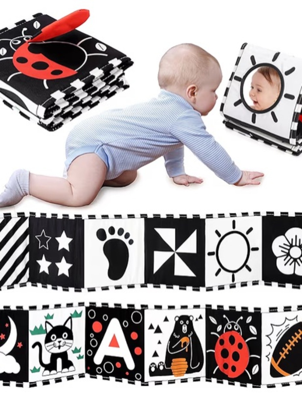 Black & White High-Contrast Baby Sensory Cloth Book - Learning Toy - NEW!
